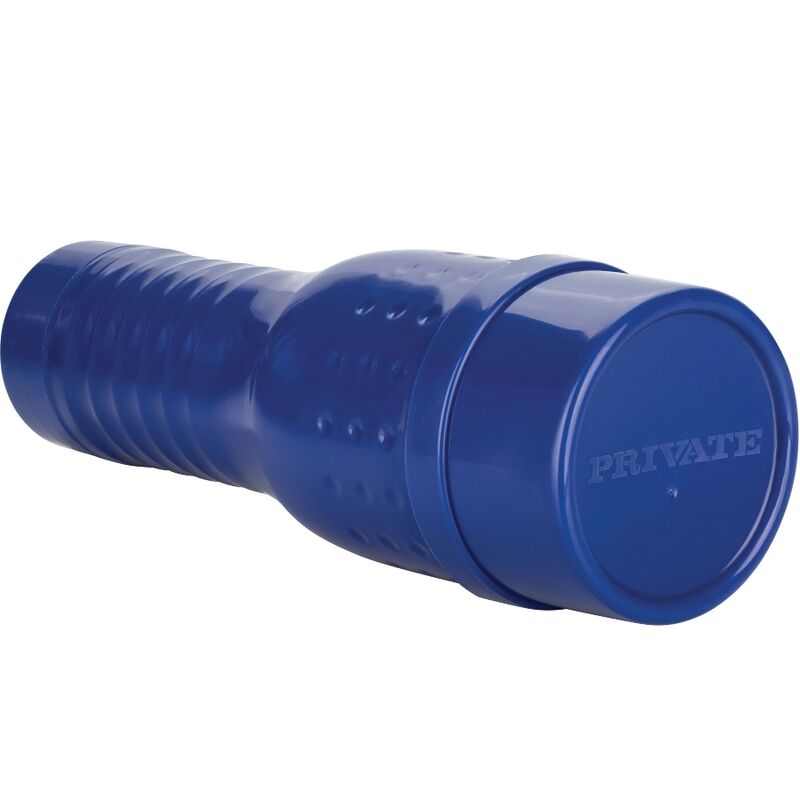 Blue textured Romy Indy masturbator with 'PRIVATE' branding, designed for realistic adult pleasure and satisfaction.