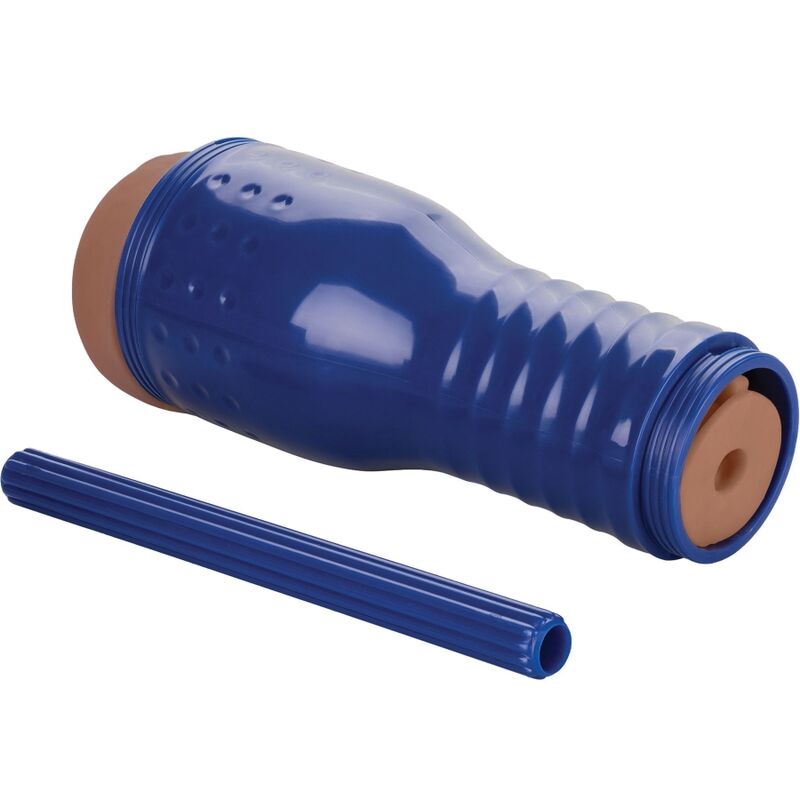 Blue textured masturbator toy with discreet design and removable insert