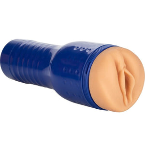 Realistic Gabi Gold pussy masturbator with blue casing, featuring skin-like texture for enhanced stimulation and intimate experience.