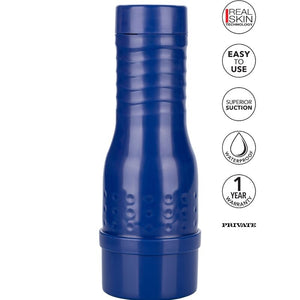 Blue Gabi Gold Masturbator with Real Skin tech, easy use, superior suction, waterproof feature, and 1-year warranty.