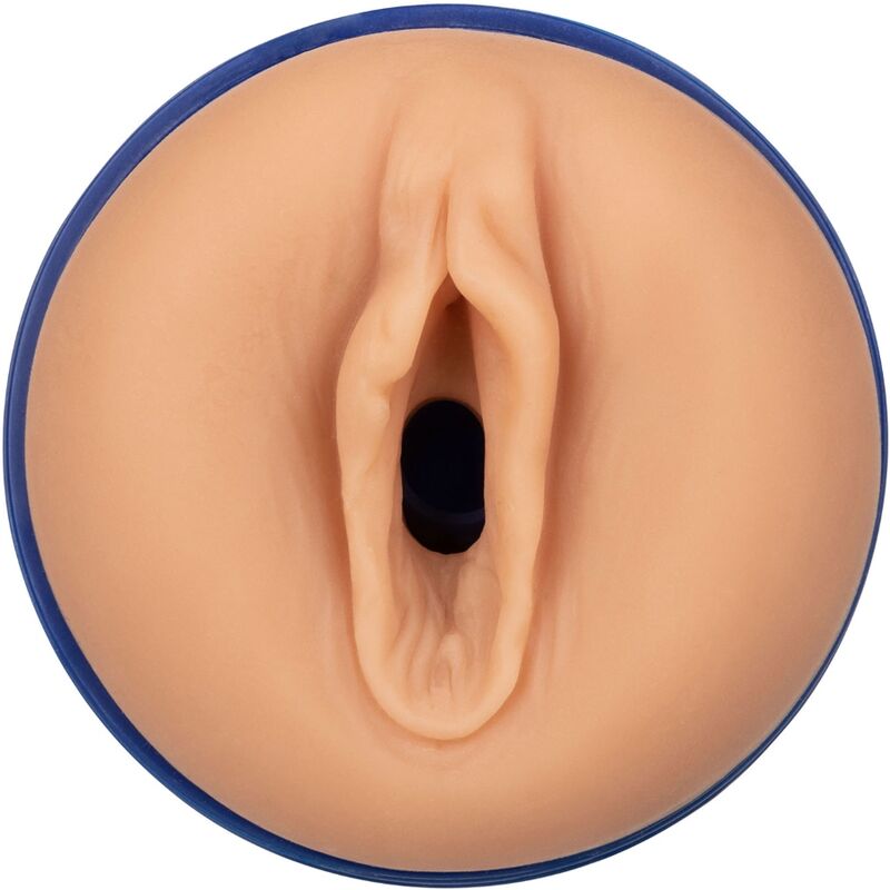 Realistic skin-colored masturbator with tight vaginal orifice and textured interior for enhanced stimulation.
