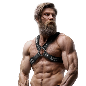 FETISH SUBMISSIVE ATTITUDE - MEN'S CROSSED CHEST ECO-LEATHER HARNESS WITH RIVETS FETISH SUBMISSIVE ATTITUDE