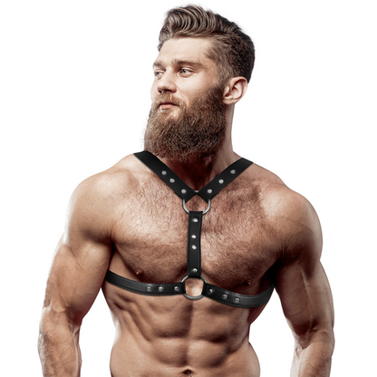 FETISH SUBMISSIVE ATTITUDE - ГРУДНОЙ БРАСЛЕТ ИЗ ЭКО-КОЖИ С ДВОЙНОЙ ПОДДЕРЖКОЙ И ШПИЛЬКАМИ ДЛЯ МУЖЧИН