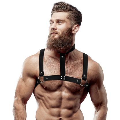 FETISH SUBMISSIVE ATTITUDE - РЕГУЛИРУЕМЫЙ НАГРУДНЫЙ БРАСЛЕТ ИЗ ЭКО-КОЖИ С ОЖЕРЕЛЬЕМ ДЛЯ МУЖЧИН