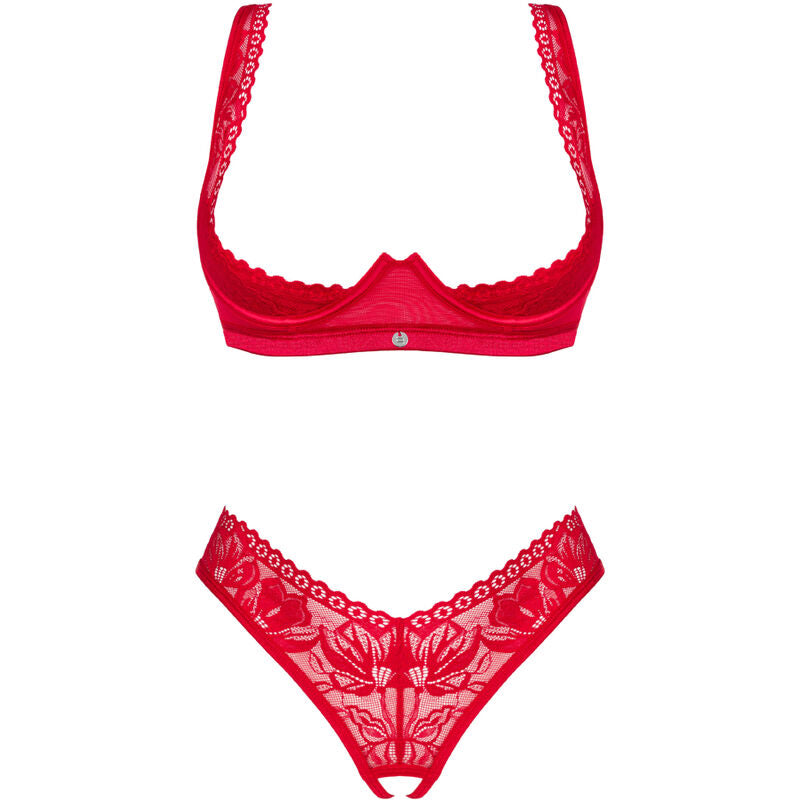 OBSESSIVE - LACELOVE SET ZWEI STÜCK CUPLESS ROT XS/S - LoveYou.lv