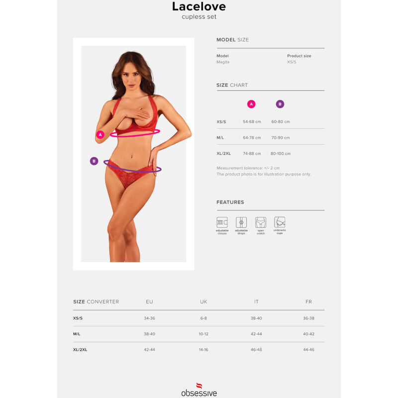 OBSESSIVE - LACELOVE SET ZWEI STÜCK CUPLESS ROT XS/S - LoveYou.lv