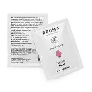BRUMA Aloe Vera Sliding Gel Sweets Flavor 6ml packaging, showcasing smooth lubrication product with natural aloe vera properties.
