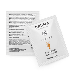 BRUMA Aloe Vera Sliding Gel Pina Colada Flavor 6ml packet with product information on packaging.
