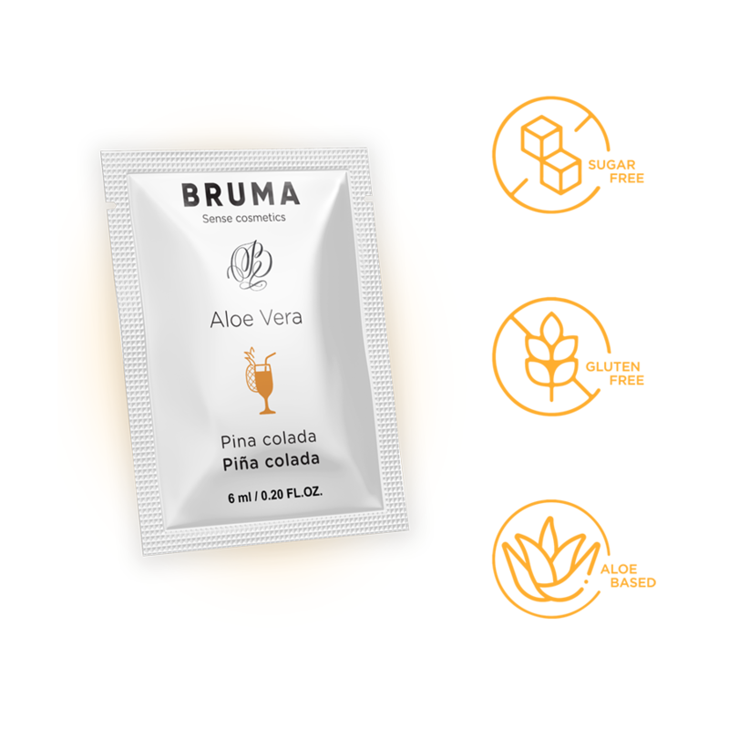BRUMA Aloe Vera Sliding Gel Pina Colada Flavor 6ml, sugar-free, gluten-free, aloe-based packaging.