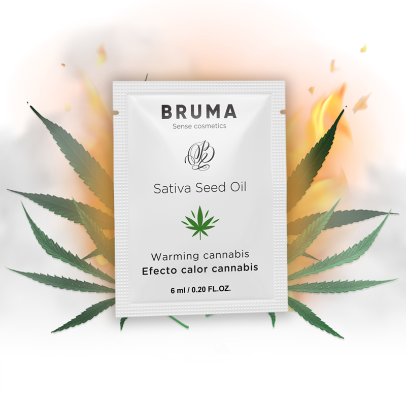 BRUMA Sativa Seed Oil Warming Cannabis Gel 6ml Sachet with Leaves and Flames