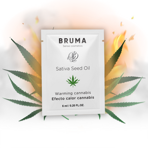 BRUMA Sativa Seed Oil Warming Cannabis Gel 6ml Sachet with Leaves and Flames