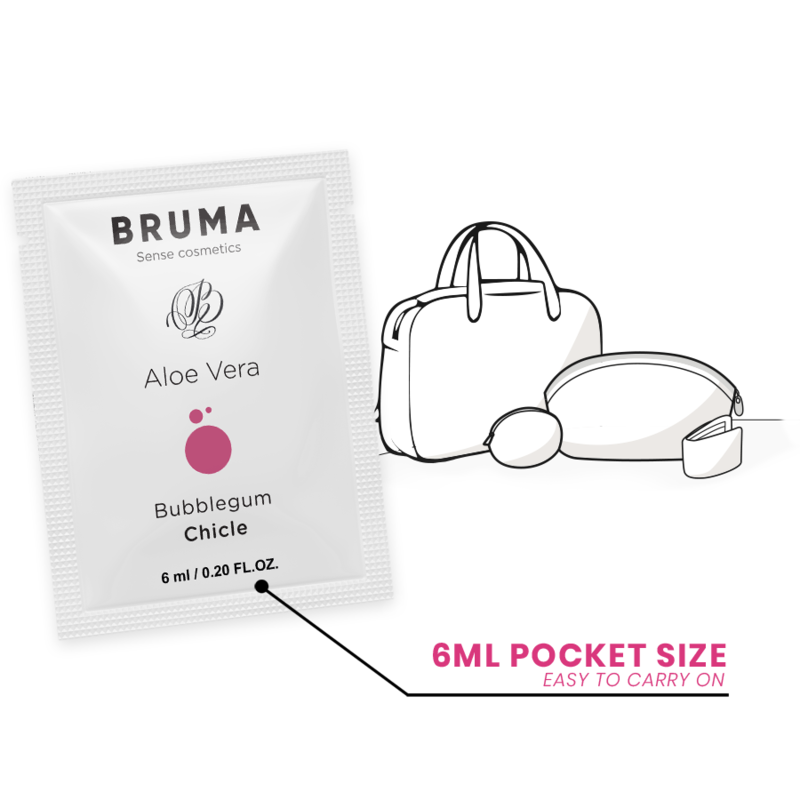 BRUMA Aloe Vera Bubblegum Glide Gel 6ml, pocket-sized for easy carry and smooth intimate experience.