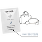 BRUMA 6ml Aloe Vera Sliding Gel package next to travel bag, highlighting its pocket size for easy transport and natural comfort.