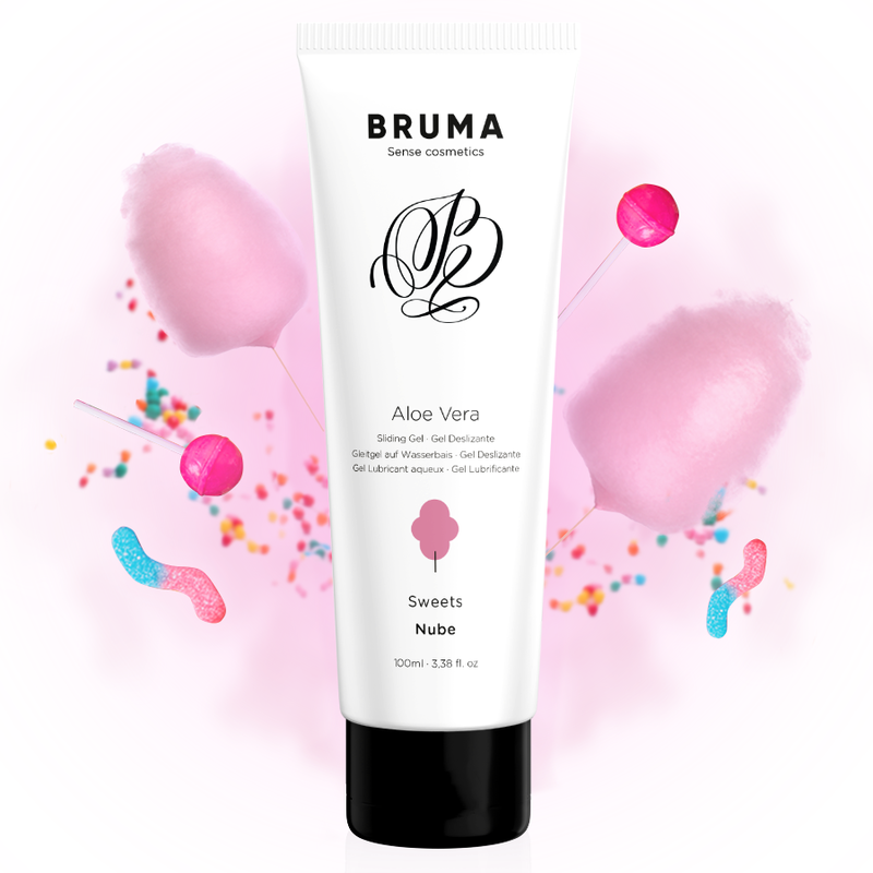 BRUMA Aloe Vera Sliding Gel 100ml with sweets flavor, perfect for smooth and sensual moments, enriched with aloe vera properties.