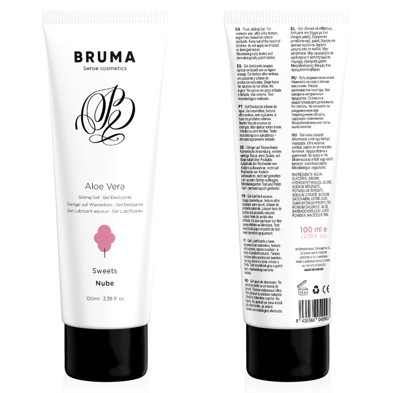BRUMA Aloe Vera Sliding Gel Sweets Flavor 100 ML tube front and back view for intimate lubrication and comfort