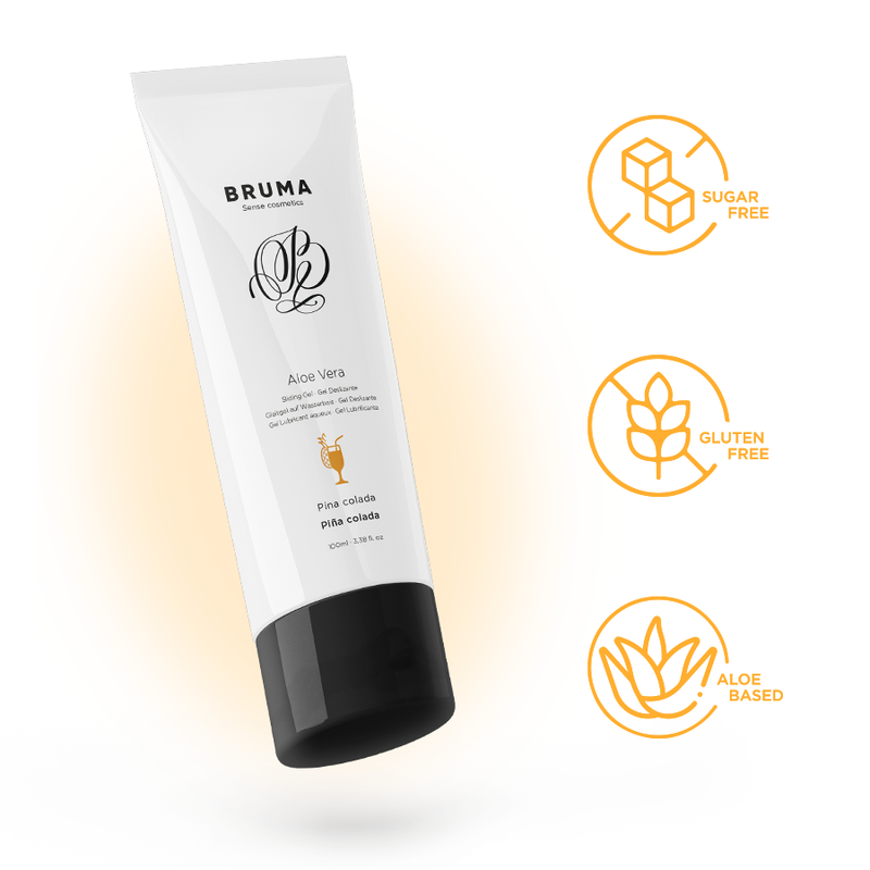BRUMA Aloe Vera Glide Gel Pina Colada 100ML, sugar-free, gluten-free, aloe-based, intimate lubricant with smooth texture.