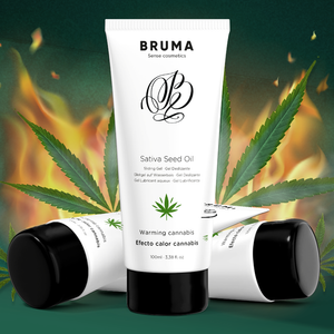 BRUMA Sativa Seed Oil Sliding Gel with Warming Cannabis Flavor, 100ml tube, enhances intimate moments with heat-effect seed oil blend.