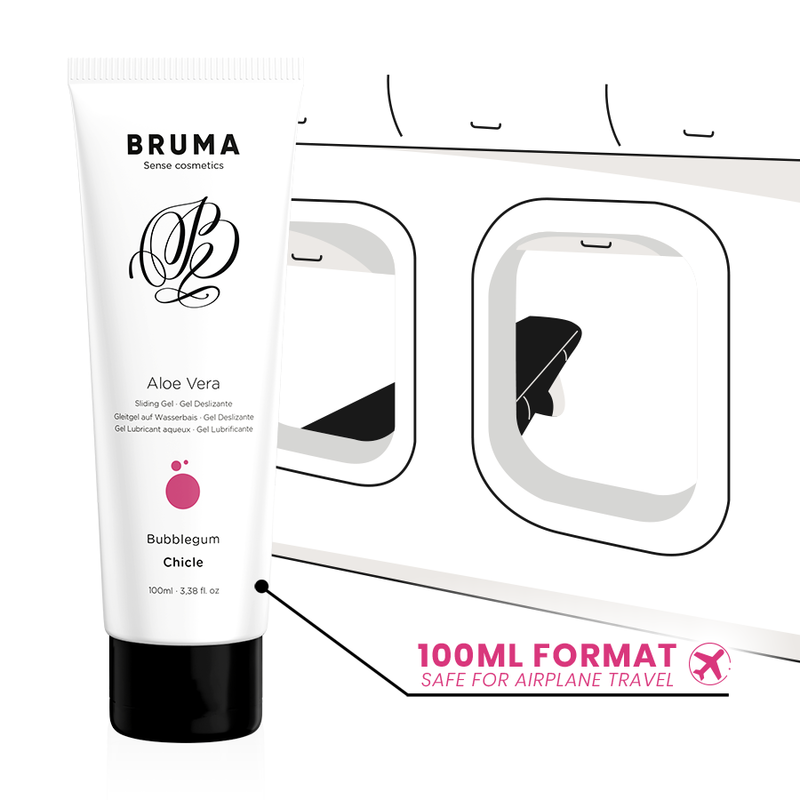 BRUMA Aloe Vera Sliding Gel 100ml Bubblegum Flavor, travel-friendly size, ideal for intimacy and sensual moments.
