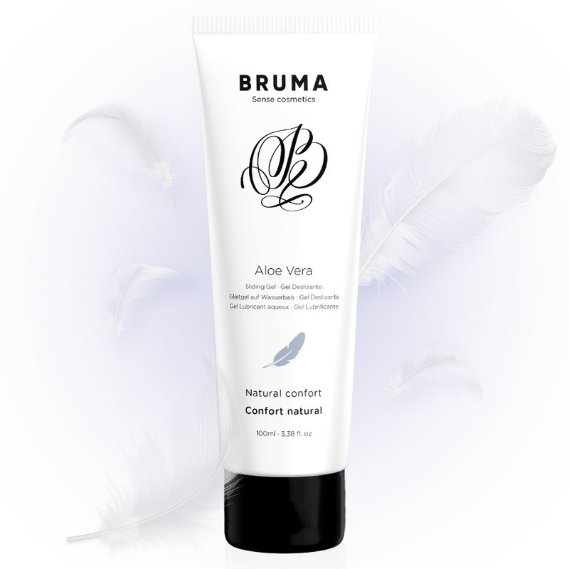 BRUMA Aloe Vera Sliding Gel Natural Comfort 100ml tube with feather design, intimate lubrication product.