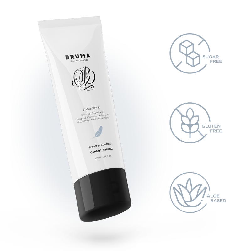 BRUMA Aloe Vera Sliding Gel 100ml with sugar-free, gluten-free, and aloe-based features.
