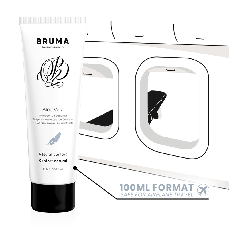 BRUMA Aloe Vera Sliding Gel 100ml, natural comfort for travel, featuring airplane-safe design, ideal for intimate moments.