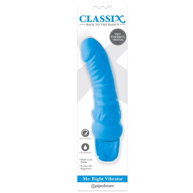 CLASSIX - GODE VIBRANT MR. DROIT MULTI-VITESSES 15,5 CM BLEU CLASSIX