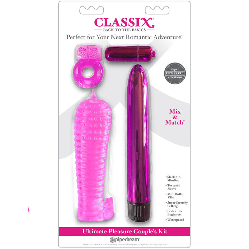 CLASSIX - KIT POUR COUPLES AVEC ANNEAU, GAINE ET BALLES ROSE CLASSIX