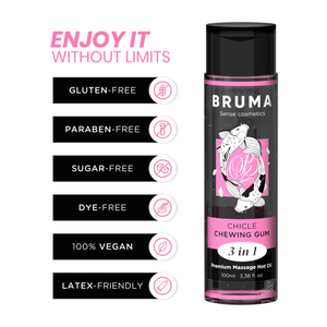 BRUMA Premium Massage Hot Oil Chewing Gum 3 in 1 - Gluten-free, Paraben-free, Vegan - 100ml bottle