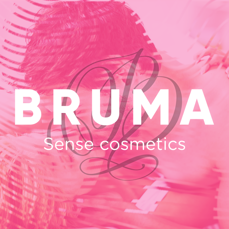 BRUMA Premium Massage Hot Oil Chewing Gum 3 in 1 logo on pink background