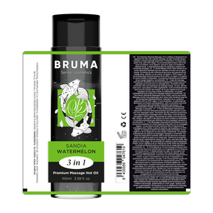 BRUMA Premium Massage Hot Oil Watermelon 3 in 1 100 ml bottle with label description.