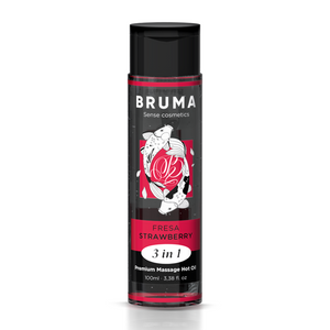 BRUMA Premium Massage Hot Oil Strawberry 3 in 1, 100 ml bottle for a relaxing sensual experience with warming effect.