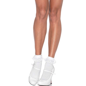 LEG AVENUE - WHITE LACE RUFFLE SOCKS LEG AVENUE HOSIERY