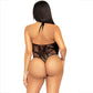 LEG AVENUE - TEDDY HALTER WITH LACE BLACK