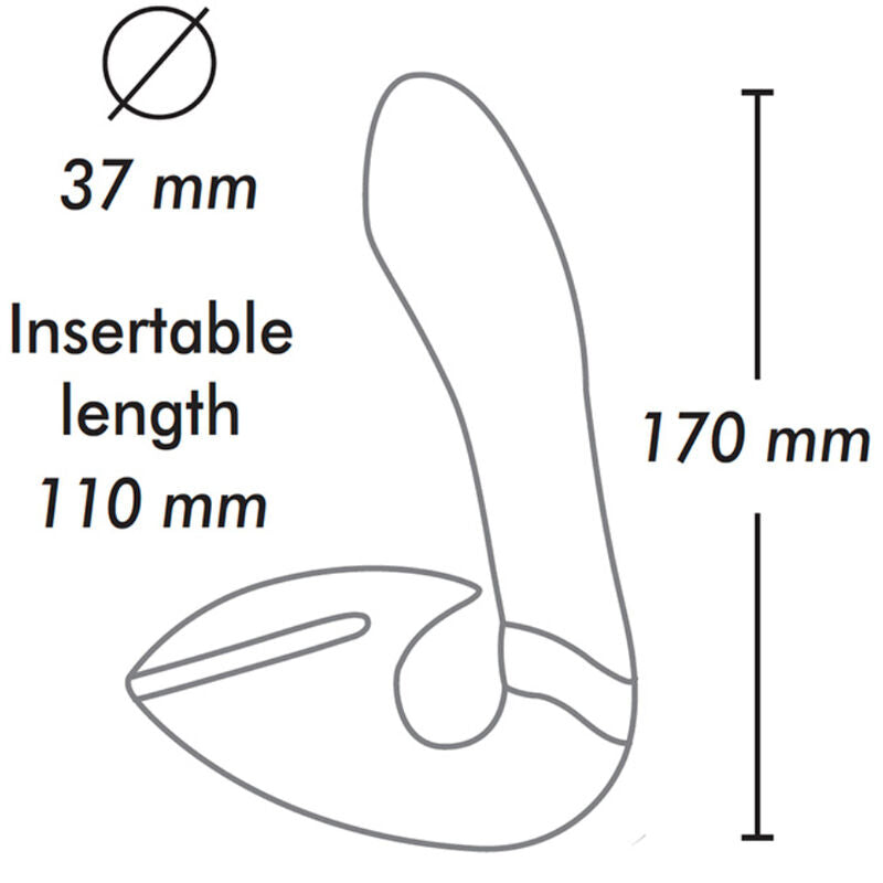 Diagram showing SHUNGA SOYO Intimate Massager dimensions: insertable length 110 mm, diameter 37 mm, total length 170 mm, pink.