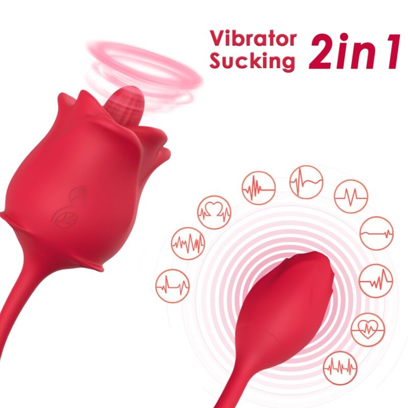 ARMONY — ROSE 2 IN 1 SŪKŠANAS STIMULĀTORS UN VIBRATORS 10 REŽĪMI AR SARKANU ASTI
