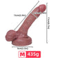 Armony Realistic Liquid Silicone Dildo, 15cm length, 3.5cm width, soft touch with firm stimulation, brown color, 435g weight.