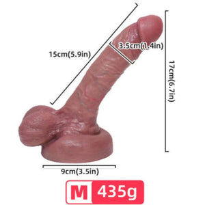 Armony Realistic Liquid Silicone Dildo, 15cm length, 3.5cm width, soft touch with firm stimulation, brown color, 435g weight.
