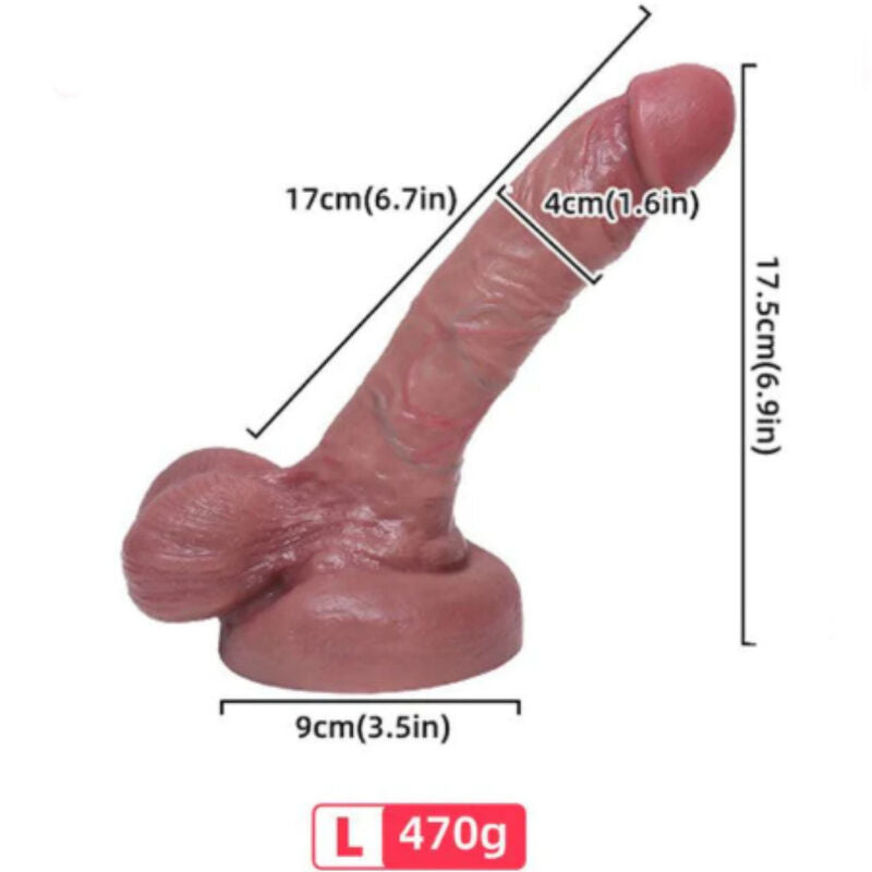 Armony 17 cm realistic liquid silicone dildo with dimensions and weight shown, providing soft yet firm pleasure experience.