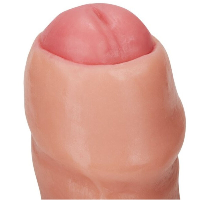 Close-up of Armony realistic dildo with foreskin, 21 cm length, crafted with high-quality PVC for a lifelike sensual experience.
