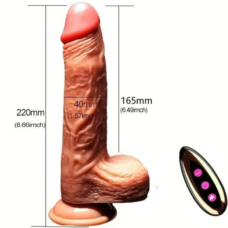 Armony realistic dildo vibrator with remote control, measuring 22.5 cm, featuring vibration, thrusting, and heat effects.