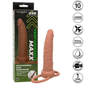 CALEXOTICS - PERFORMANCE MAXX ПЕРЕЗАРЯЖАЕМЫЙ ДВОЙНОЙ ПРОНИКАЮЩИЙ КОРИЧНЕВАЯ КОЖА