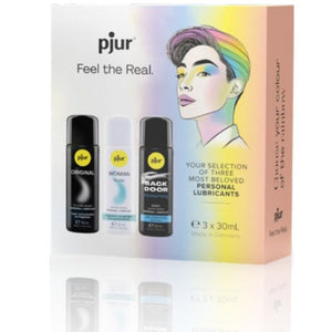 Pjur Pride Set Premium Lubricants 3x30ml featuring silicone and water-based options for versatile pleasure.