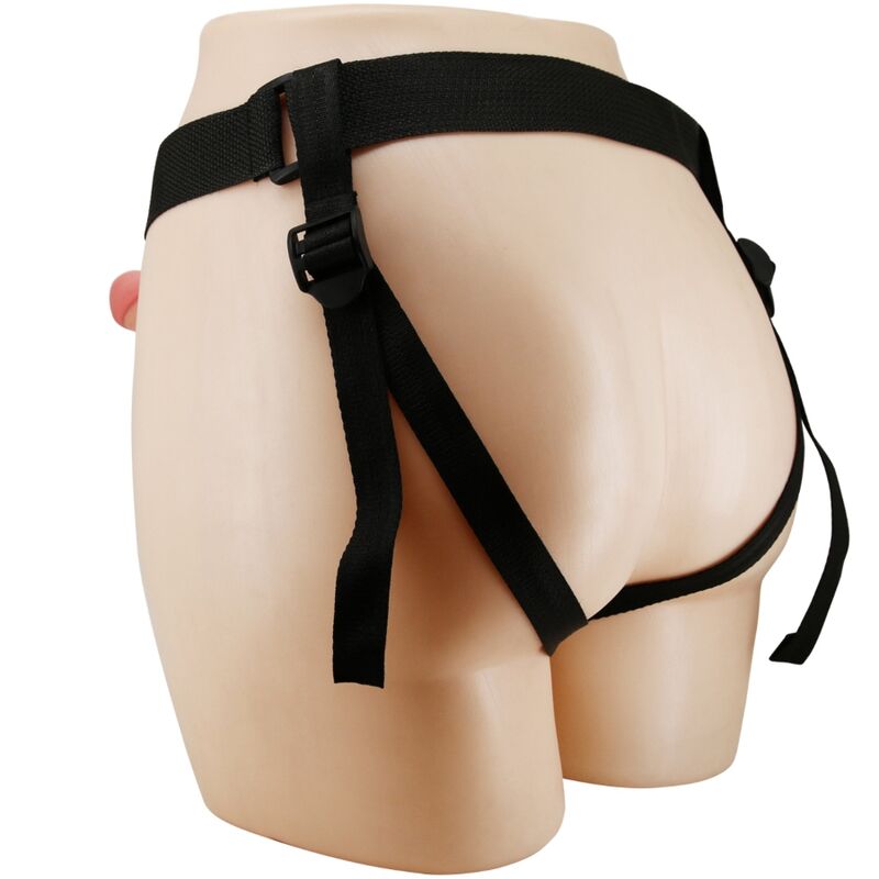Back view of adjustable nylon harness briefs with dildo holder for PRETTY LOVE Mavis Universal device.