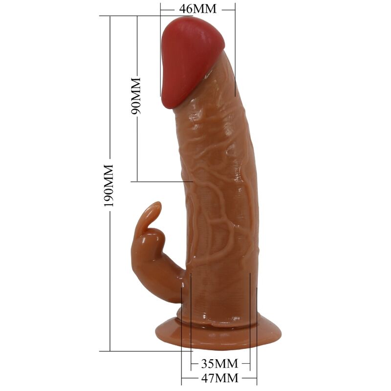 PRETTY LOVE Marion 19 cm vibrating dildo with harness, brown color, featuring adjustable nylon straps and phallic head design.