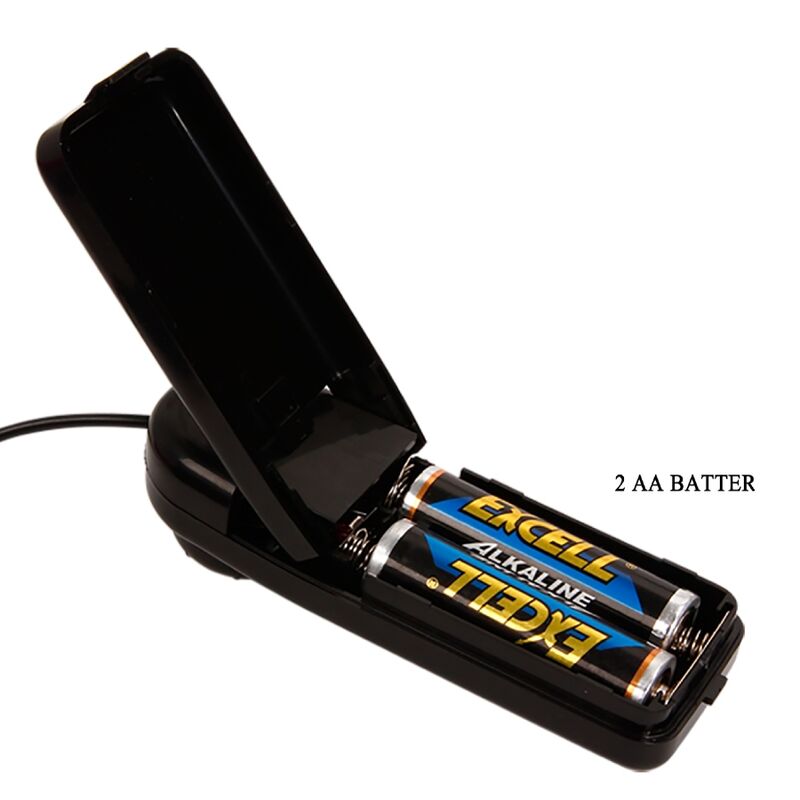Open battery compartment with two AA batteries inserted.