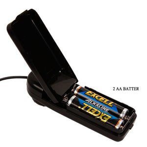 Open battery compartment with two AA batteries inserted.