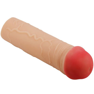 Pretty Love Nile penis extender cover, realistic flesh-tone sleeve for added length and girth, enhances pleasure and comfort during use.