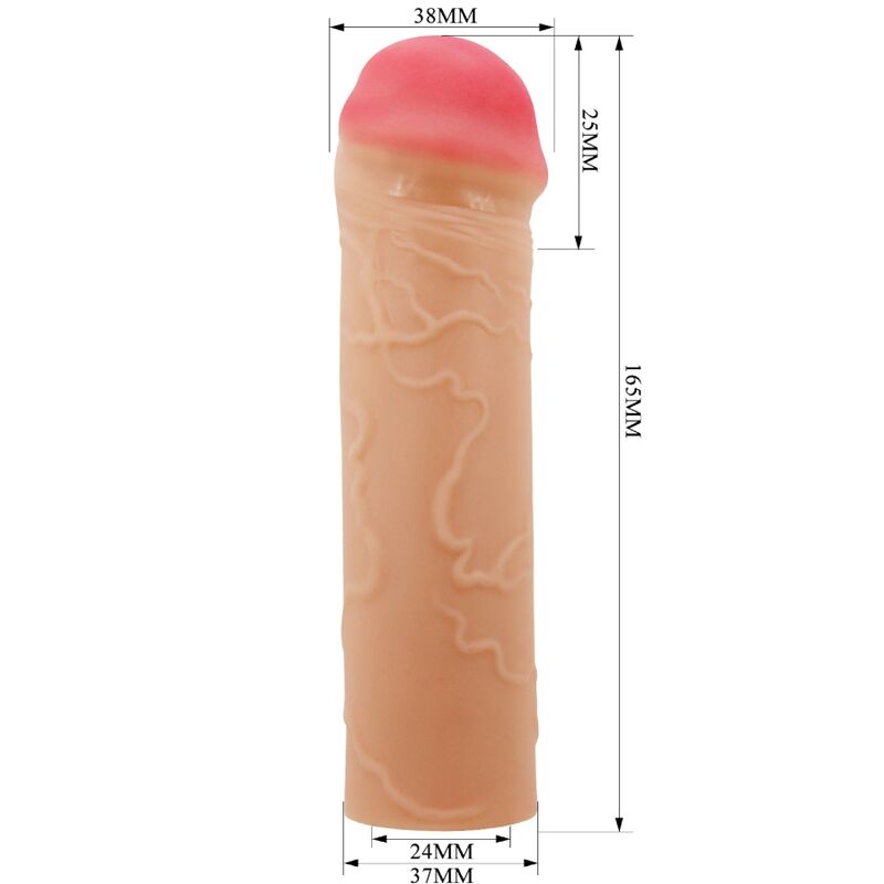 Pretty Love Nile penis extender sleeve with realistic texture and measurements