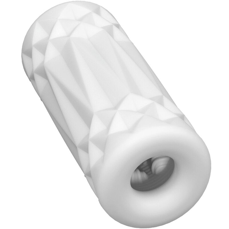 PRETTY LOVE 3D Stimulator Can Model 1 in white, discreet and portable design made of soft TPR material for enhanced pleasure.