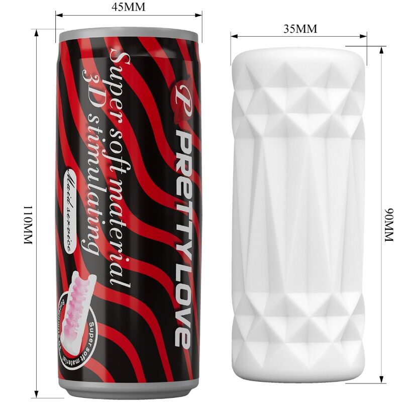 PRETTY LOVE 3D Stimulator Can, soft TPR material, discreet design, portable size, ribbed love channel for enhanced experience.